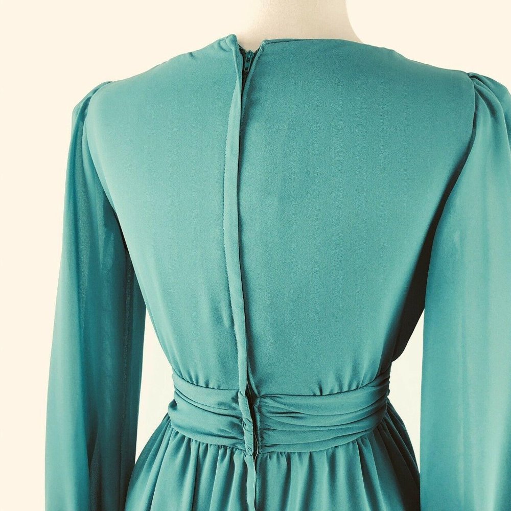 Miss Elliete Vtg 60s Teal Tulip Hem Dress  |  Wome - Picture 6 of 10